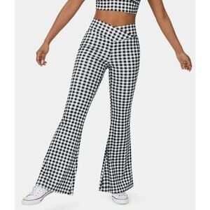 HALARA High Waisted Crossover Vintage Plaid Casual Super Flare Pants Plaid Small